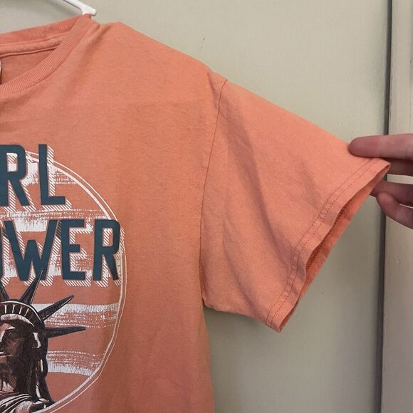 Girl Power Coral Pink USA Patriot America T Shirt M Women's Delta Pro Weight - Picture 7 of 8